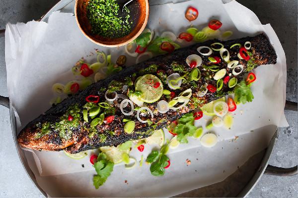 Grilled fish with wheat bran