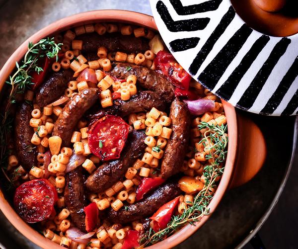 PASTA WITH SAUSAGE AND ROASTED VEGETABLES 