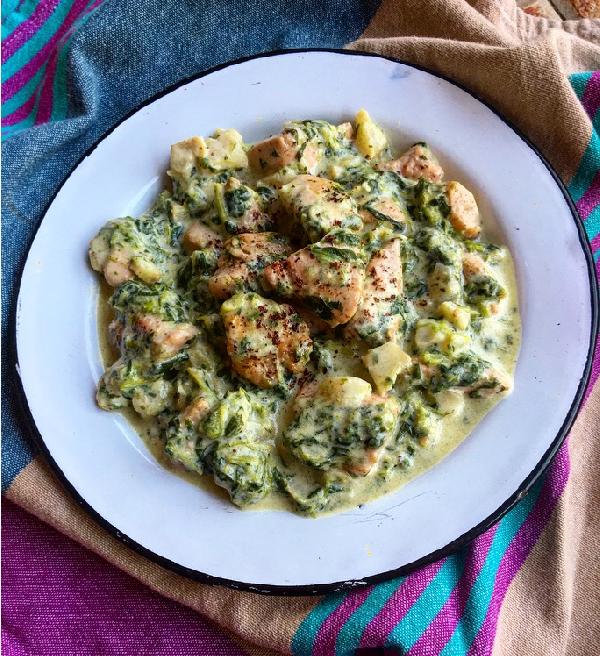Chicken with creamy spinach & artichoke sauce