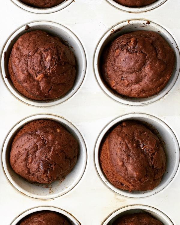 LIGHT DOUBLE CHOCOLATE BANANA MUFFINS